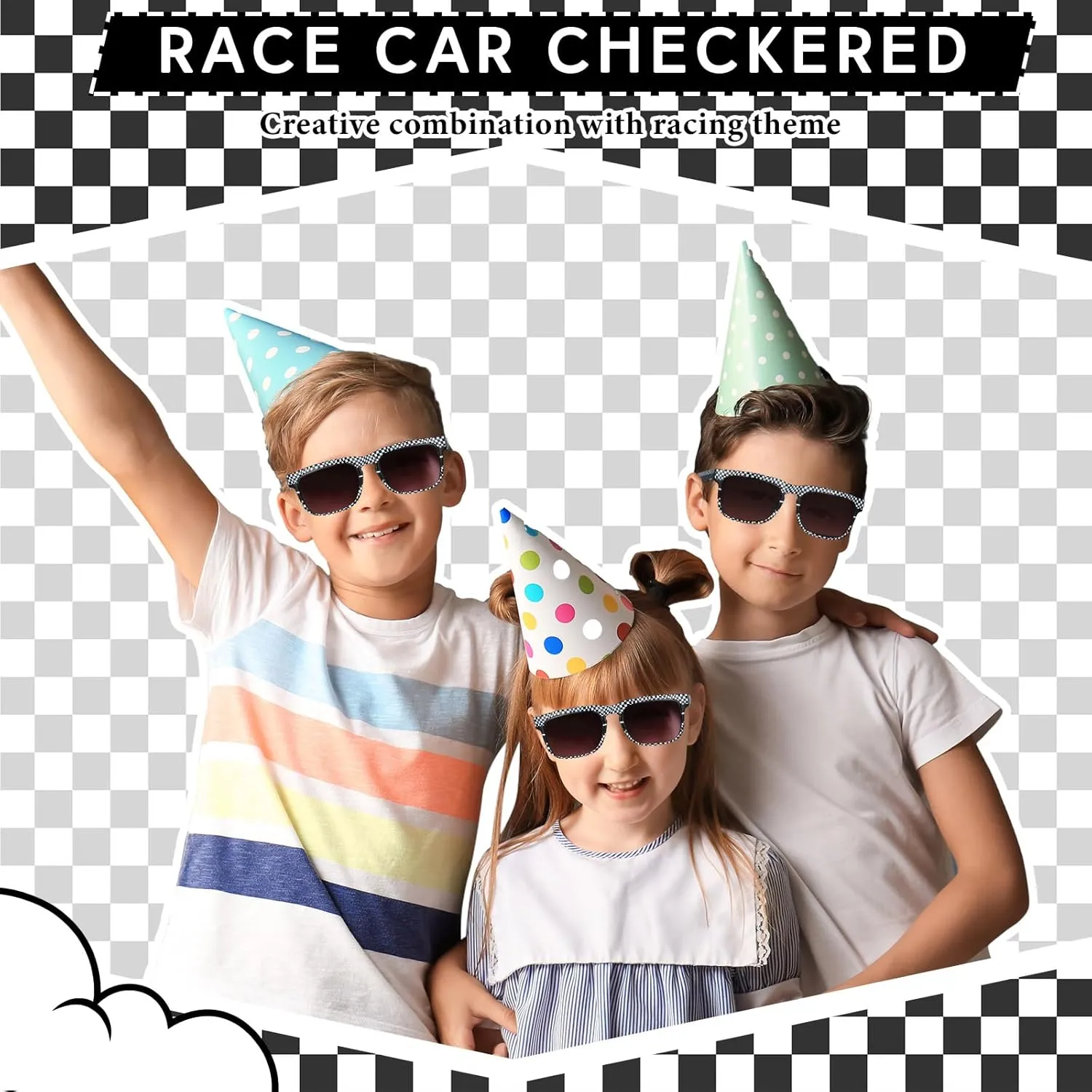 12 Pack Race Car Checkered Sunglasses for Kids Party Favors Plastic Sunglasses for Summer Pool Beach Accessories Birthday Gifts