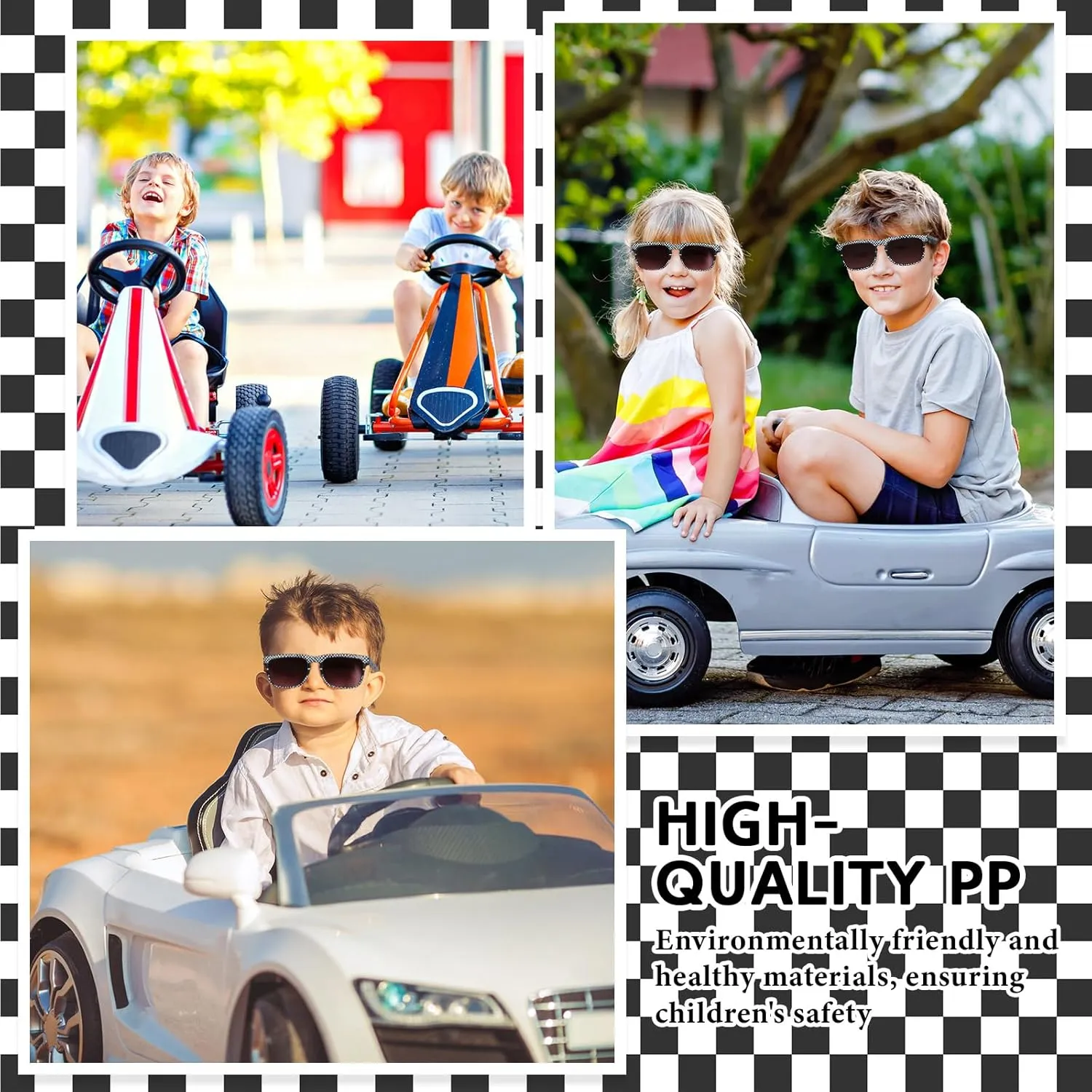 12 Pack Race Car Checkered Sunglasses for Kids Party Favors Plastic Sunglasses for Summer Pool Beach Accessories Birthday Gifts