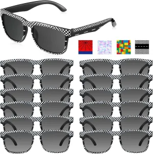 12 Pack Race Car Checkered Sunglasses for Kids Party Favors Plastic Sunglasses for Summer Pool Beach Accessories Birthday Gifts