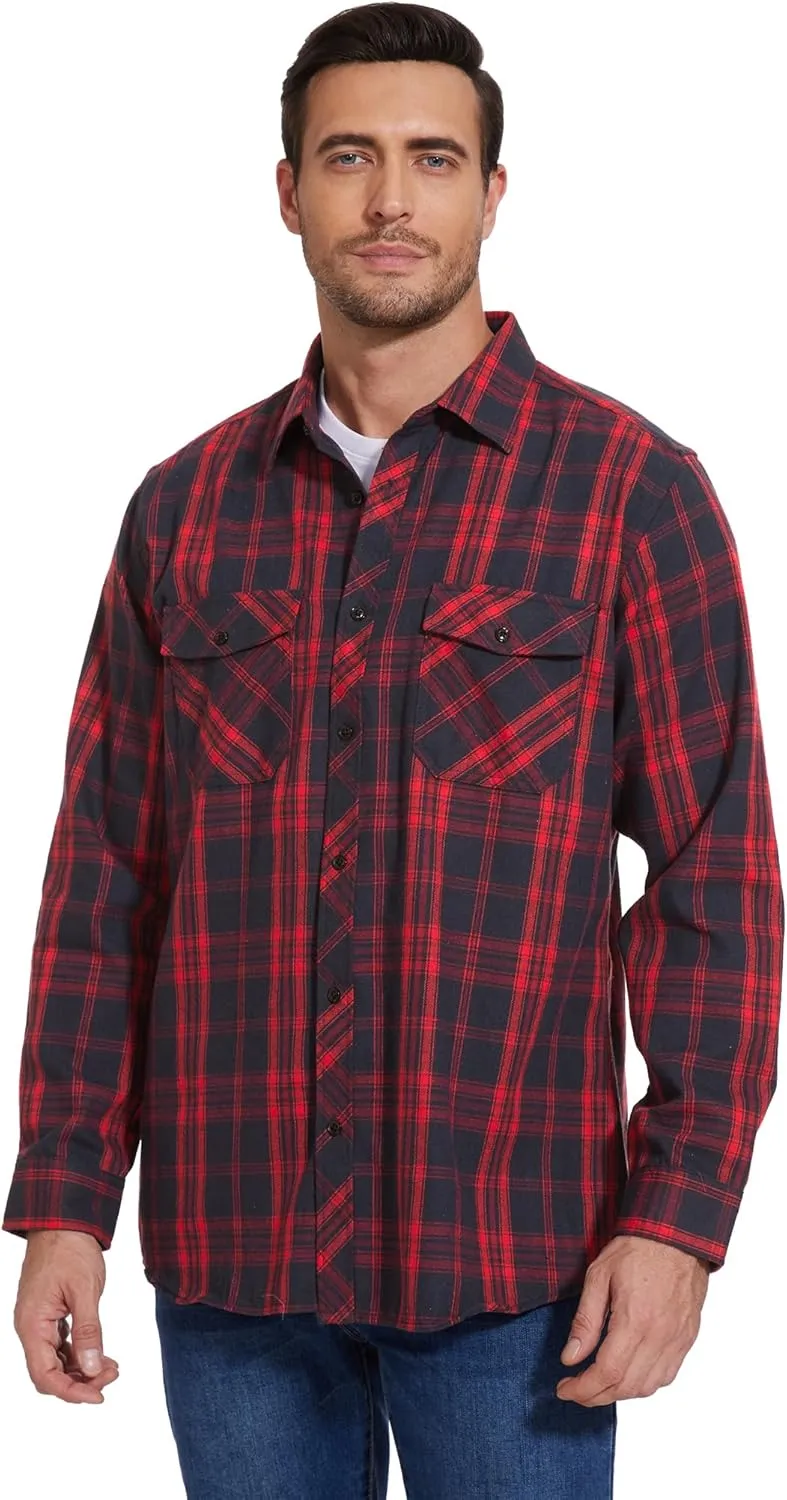 1/3 Pack Long Sleeve Flannel Shirt for Men Casual Plaid Button Down Shirt with Pockets