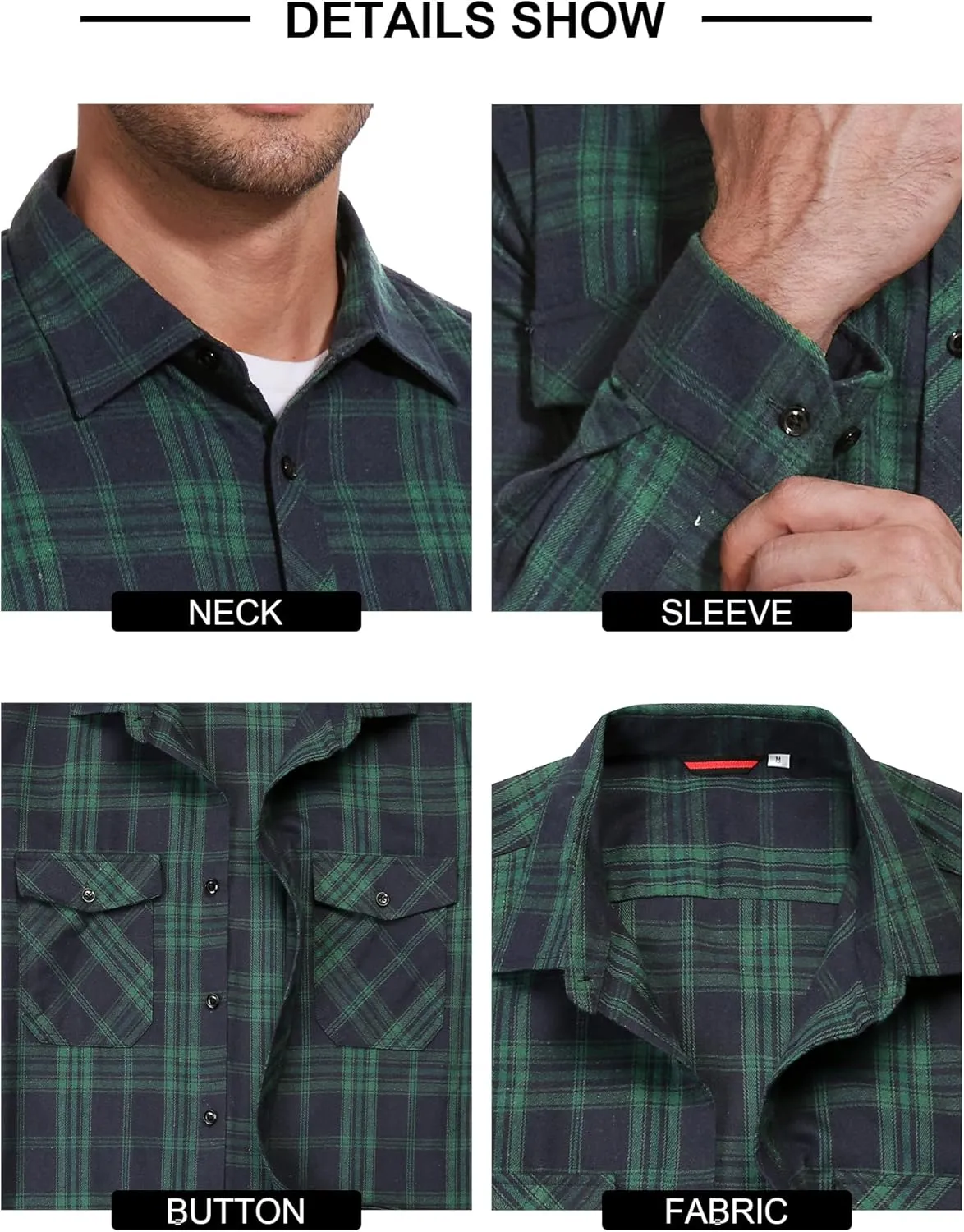 1/3 Pack Long Sleeve Flannel Shirt for Men Casual Plaid Button Down Shirt with Pockets