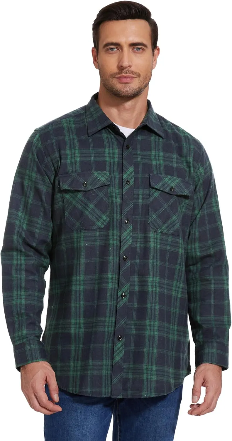 1/3 Pack Long Sleeve Flannel Shirt for Men Casual Plaid Button Down Shirt with Pockets