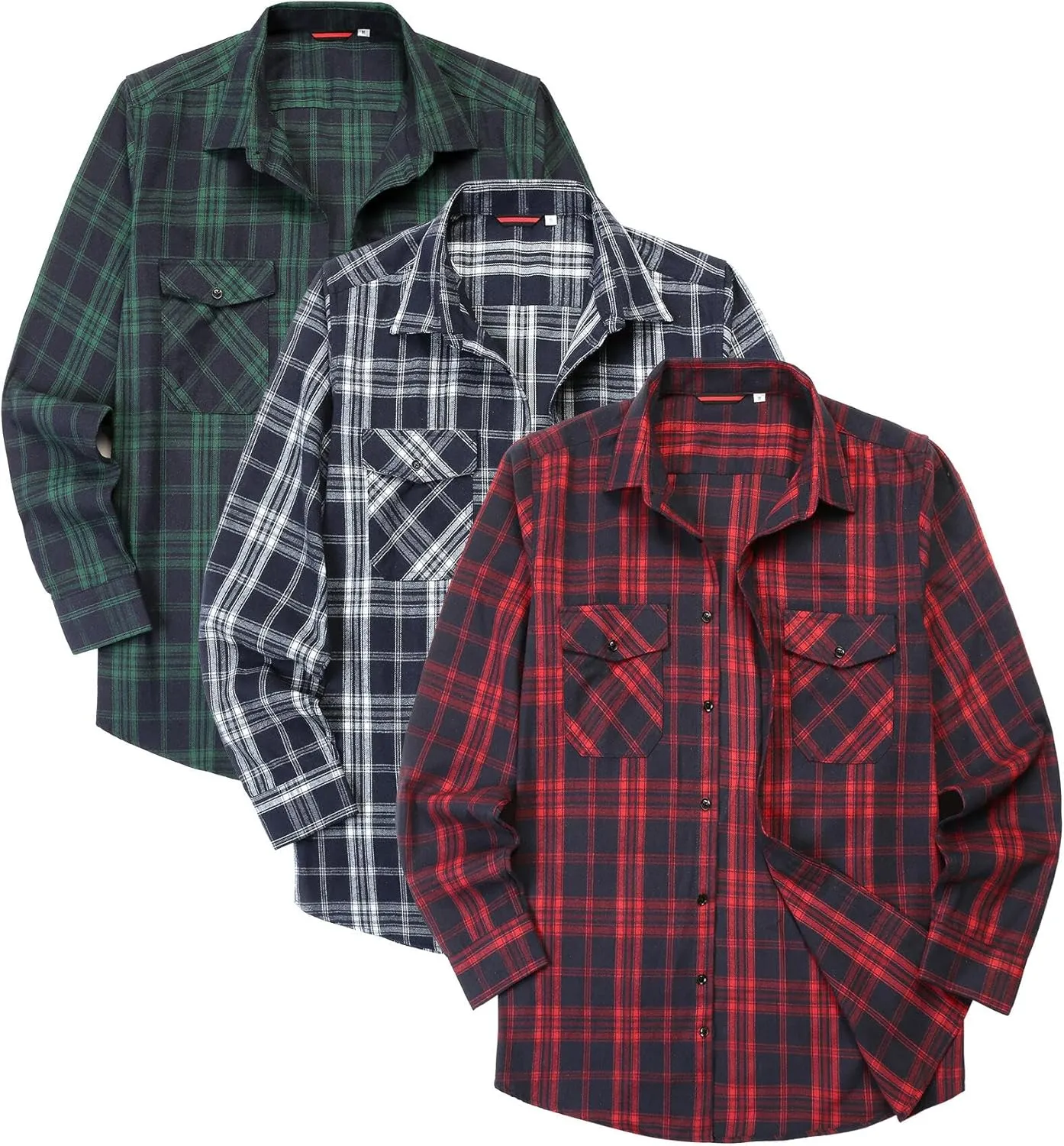 1/3 Pack Long Sleeve Flannel Shirt for Men Casual Plaid Button Down Shirt with Pockets