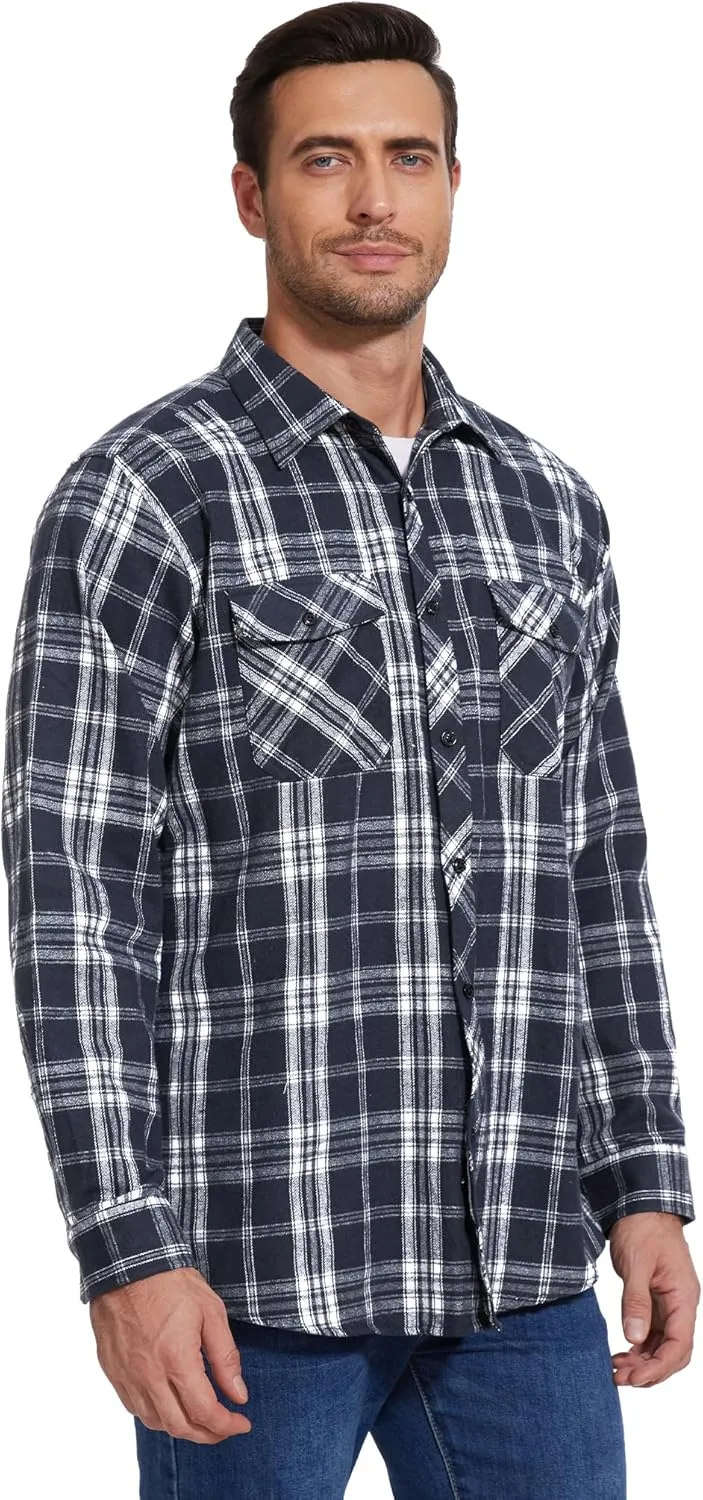 1/3 Pack Long Sleeve Flannel Shirt for Men Casual Plaid Button Down Shirt with Pockets
