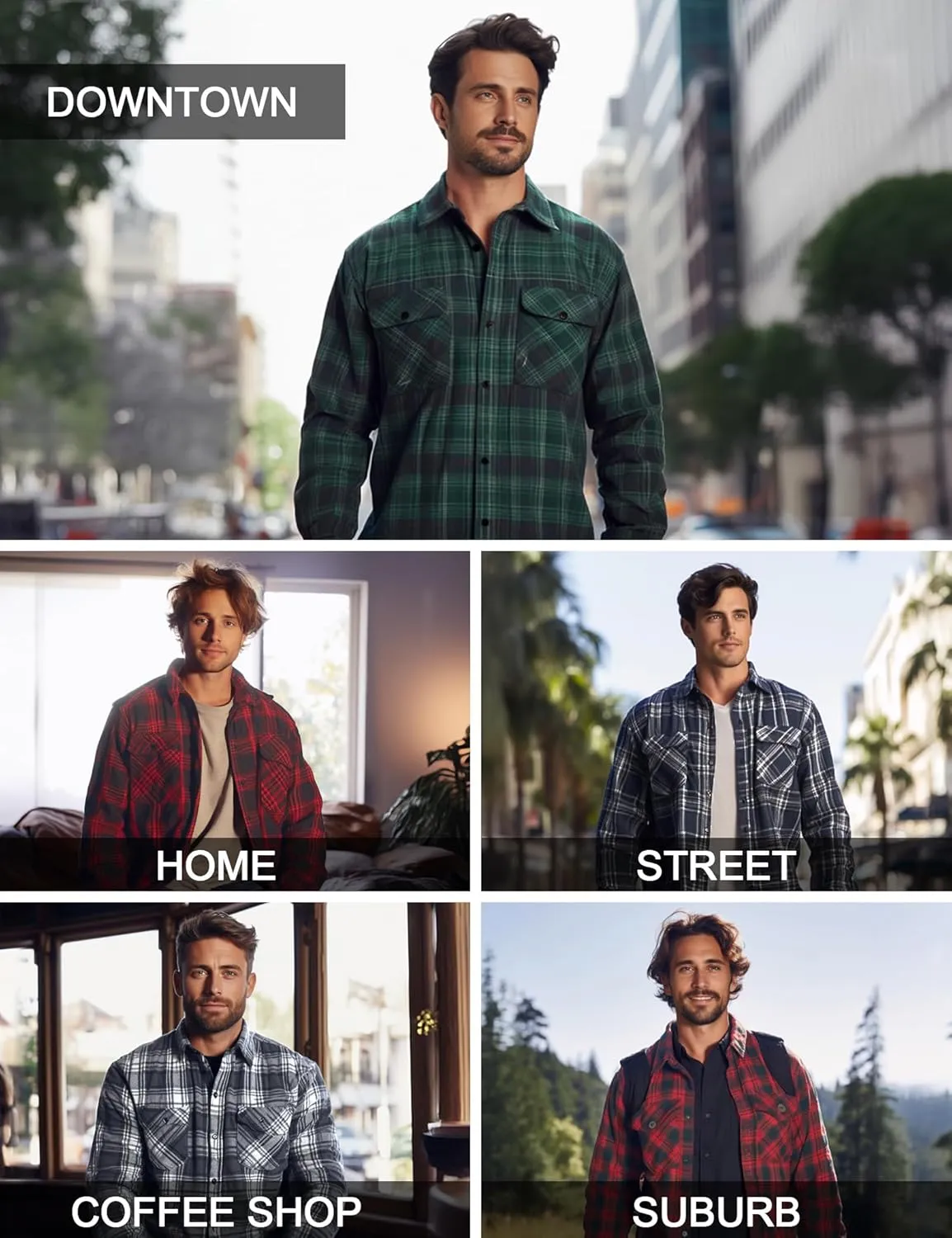 1/3 Pack Long Sleeve Flannel Shirt for Men Casual Plaid Button Down Shirt with Pockets