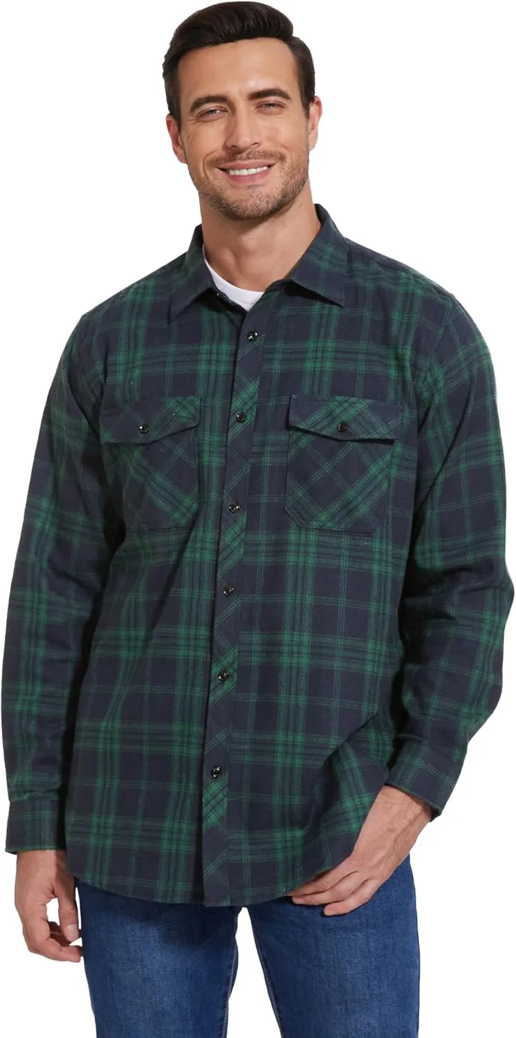 1/3 Pack Long Sleeve Flannel Shirt for Men Casual Plaid Button Down Shirt with Pockets