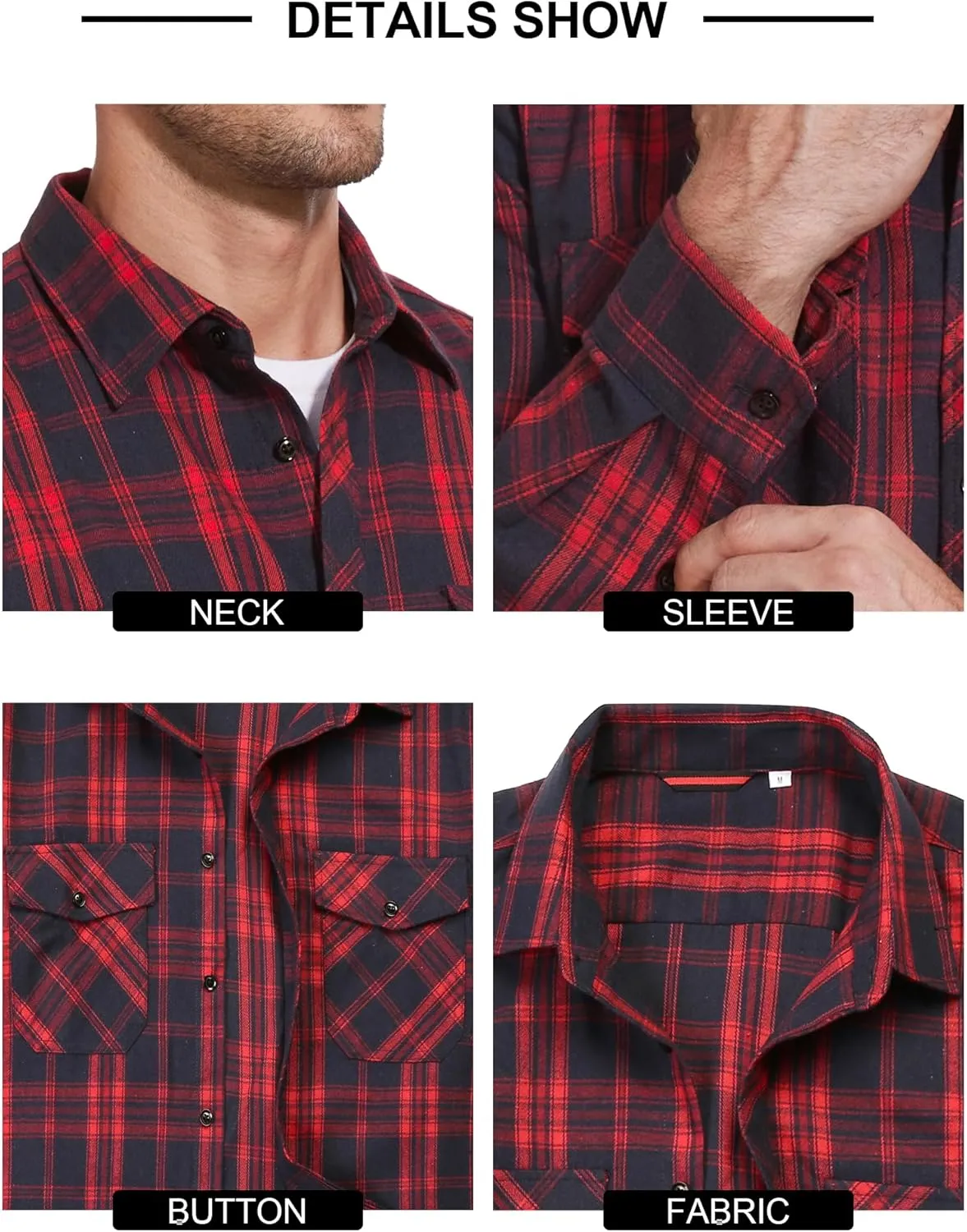 1/3 Pack Long Sleeve Flannel Shirt for Men Casual Plaid Button Down Shirt with Pockets