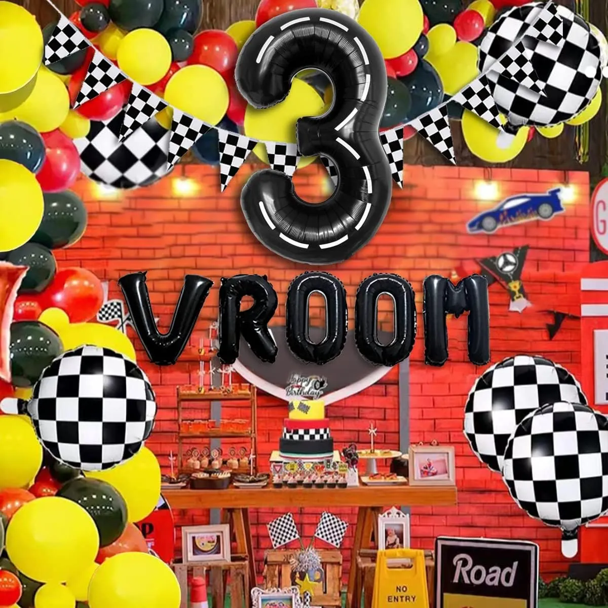 134pcs Balloons Race Car Party Supplies - Racing Car Theme Decorations Kit With Number Balloons, Garland, Vroom Birthday Party Decorations