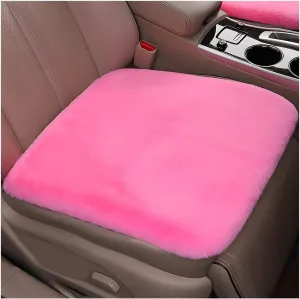 2Pack Car Front Seat Cushion, Soft Warm Faux Rabbit Fur Winter Auto Seat Cover, Fluffy Plush Vehicle Seat Protector Pad with Non-Slip Backing, Car Accessories for Home and Office Chair (Pink)