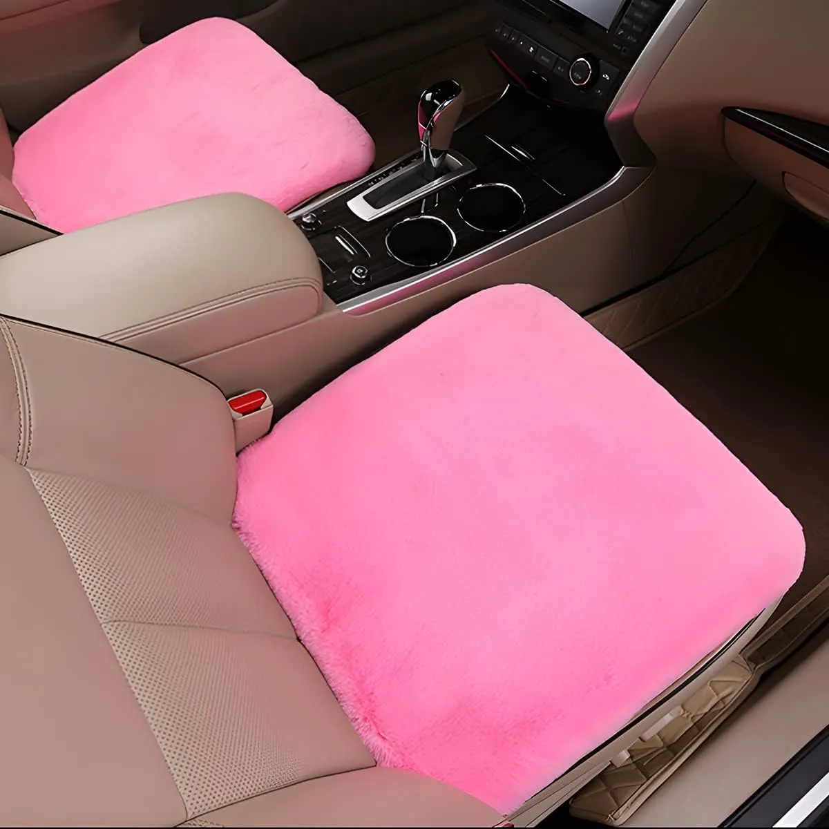 2Pack Car Front Seat Cushion, Soft Warm Faux Rabbit Fur Winter Auto Seat Cover, Fluffy Plush Vehicle Seat Protector Pad with Non-Slip Backing, Car Accessories for Home and Office Chair (Pink)