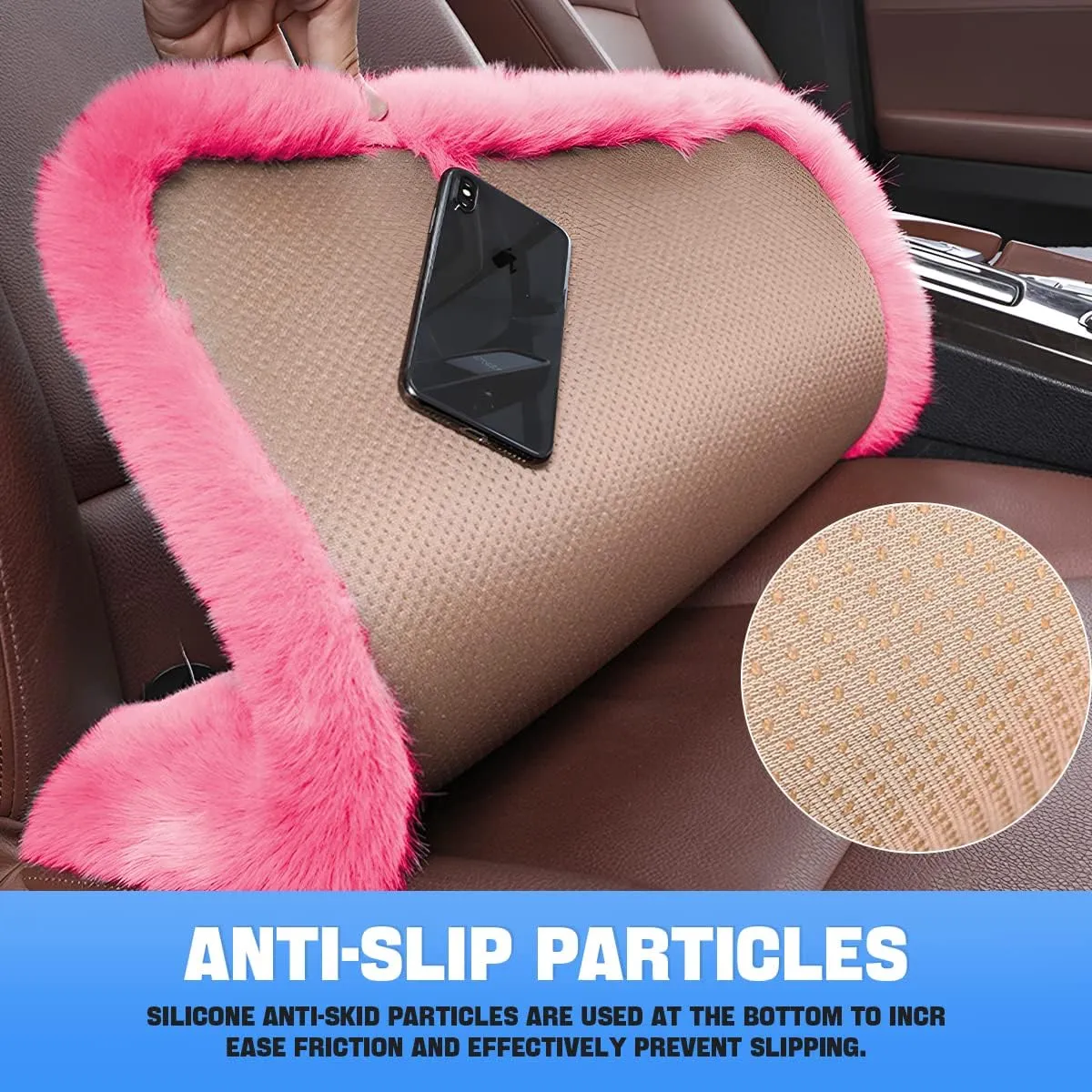 2Pack Car Front Seat Cushion, Soft Warm Faux Rabbit Fur Winter Auto Seat Cover, Fluffy Plush Vehicle Seat Protector Pad with Non-Slip Backing, Car Accessories for Home and Office Chair (Pink)
