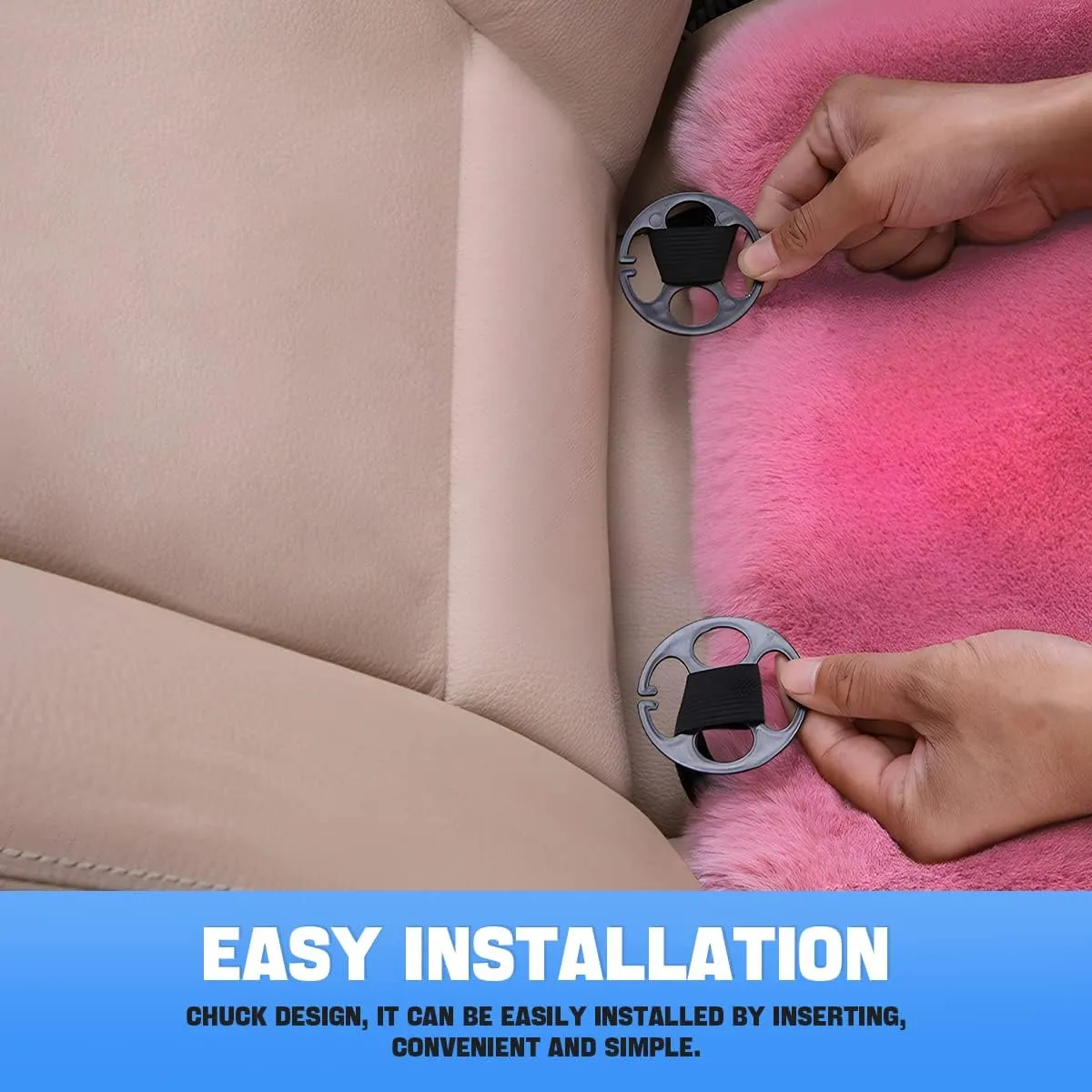 2Pack Car Front Seat Cushion, Soft Warm Faux Rabbit Fur Winter Auto Seat Cover, Fluffy Plush Vehicle Seat Protector Pad with Non-Slip Backing, Car Accessories for Home and Office Chair (Pink)