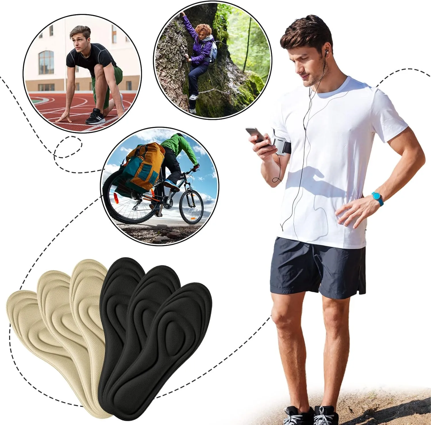8 Pairs 3D Shoe Insoles Inserts Women Men, Sponge Insoles Replacement Innersoles Cushioning Work Boot Replacement Shoe Inserts(Classic Colors, Shoe Size 6-11)
