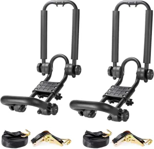 AA-Racks Double Folding Kayak Roof Rack for Car,J-Bar Kayak Carrier with 16 Ft Ratchet Straps for Canoes, Ski Boards, Surf Boards,SUP on SUV Van Truck Trailer