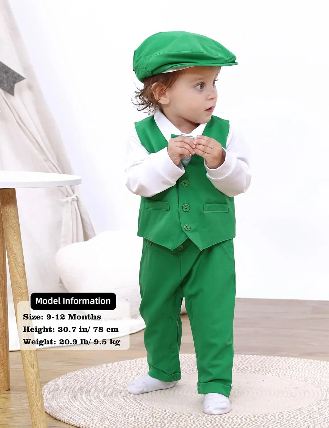 A&J DESIGN 4pcs Baby Boys Suit, 3 Months - 18 Months, Gentleman Romper & Vest & Berets Hat & Bow Tie