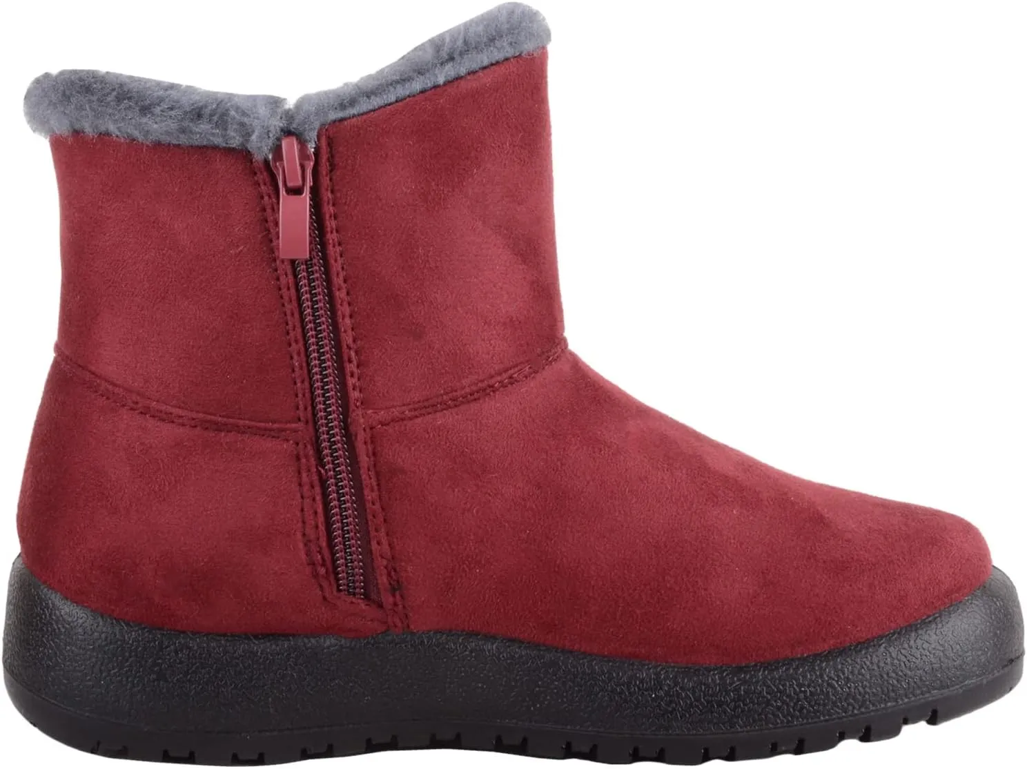 ABSOLUTE FOOTWEAR Womens Lightweight Faux Suede Faux Fleece Slip On Zip Up Ankle Boots