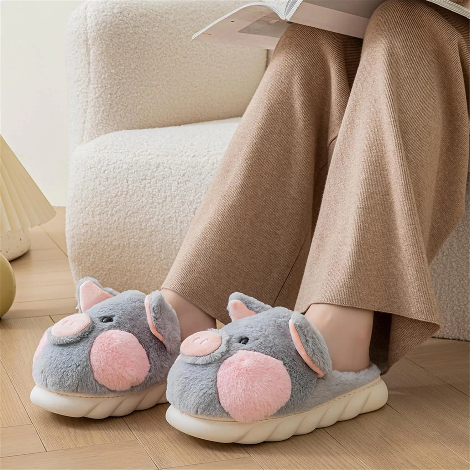 adult cotton slippers pig home slippers plush slippers animal slippers women shoes