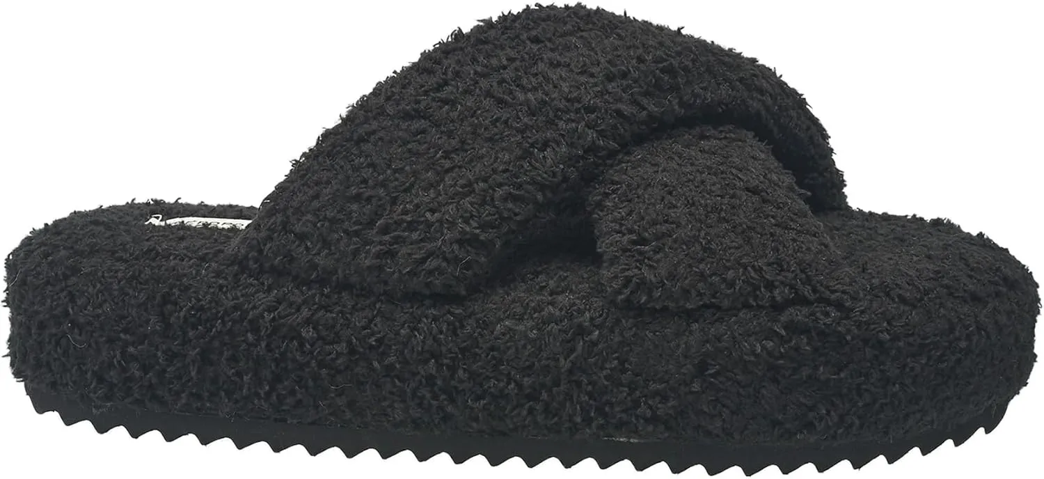 AEROPOSTALE Fuzzy Open Toe Slippers Shoes for Women – Soft Faux Sherpa Fur House Slippers with Memory Foam X Band, Indoor & Outdoor Non-Slip Sole, Fluffy Criss-Cross Design for Bedroom, Spa, and Lounge