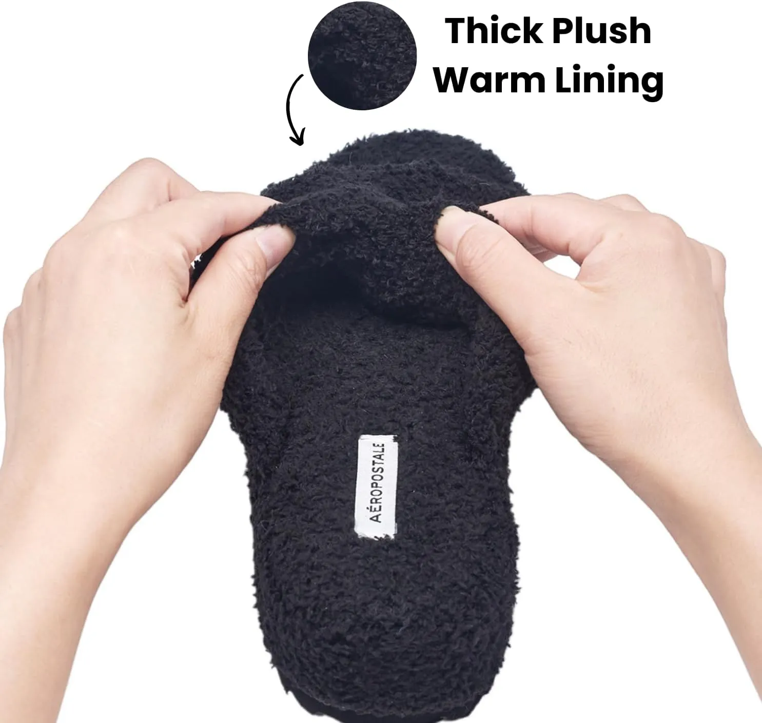 AEROPOSTALE Fuzzy Open Toe Slippers Shoes for Women – Soft Faux Sherpa Fur House Slippers with Memory Foam X Band, Indoor & Outdoor Non-Slip Sole, Fluffy Criss-Cross Design for Bedroom, Spa, and Lounge
