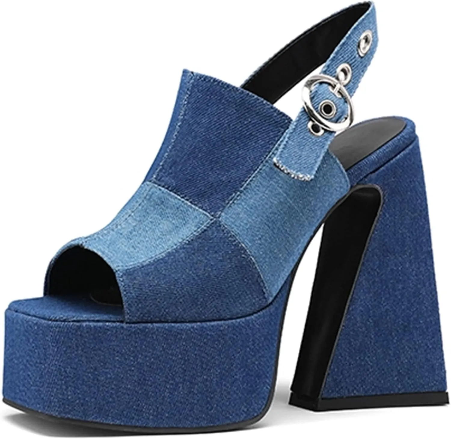 AIMODOR Women Checkered Platform Pumps Chunky Heels Sandals Open Square Toe Slingback Dress Pumps