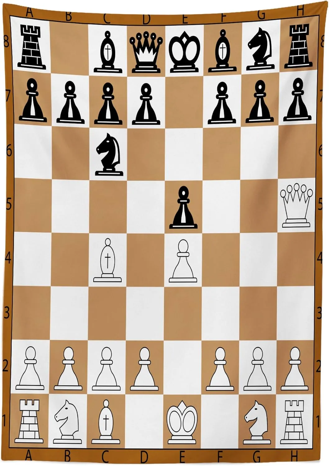 Ambesonne Chess Art Tablecloth, Opening Position on Checkered Letters Numbers Squares Pieces Print, Rectangular Table Cover for Dining Room Kitchen Decor, 52" X 70", Pale Brown Black Brown