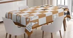 Ambesonne Chess Art Tablecloth, Opening Position on Checkered Letters Numbers Squares Pieces Print, Rectangular Table Cover for Dining Room Kitchen Decor, 52" X 70", Pale Brown Black Brown