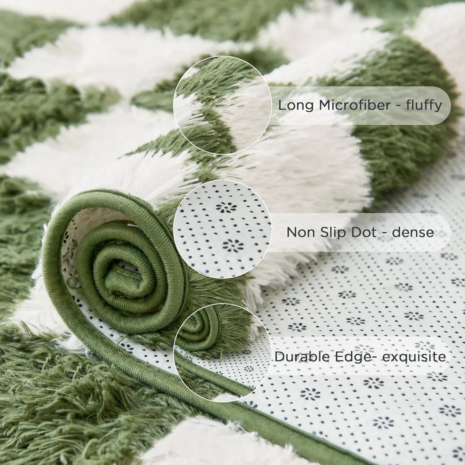 Andency 5x7 Ft Green and White Area Rug for Living Room Classic Checkered Shaggy Rug Non-Slip High Pile Soft Fluffy Rug Fuzzy Carpet Bedroom Kids Toddler Room Nursery Playroom, Cute Dorm Home Decor