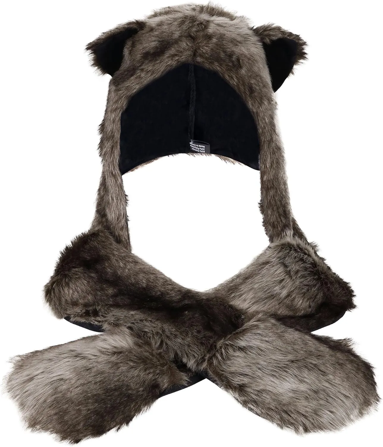 Animal Hood Hat Scarf and Mitten Gloves 3-in-1 Multifunction Furry Hoodie
