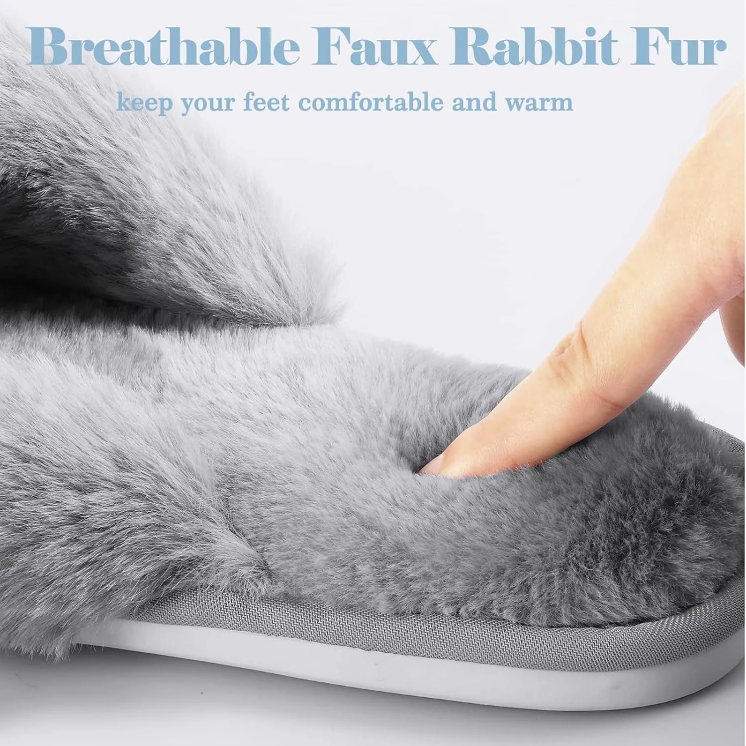Ankis Women's Plush Slippers with Cross Band, Warm Slippers, 2 Pairs of Memory Foam and Open Toe, Fluffy Slippers for Indoor and Outdoor Use (White, Black, Grey, Pink, Camel)