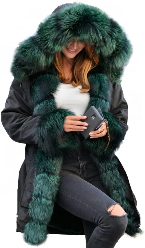 Aofur Womens Hooded Faux Fur Lined Warm Coats Parkas Anoraks Outwear Winter Long Jackets