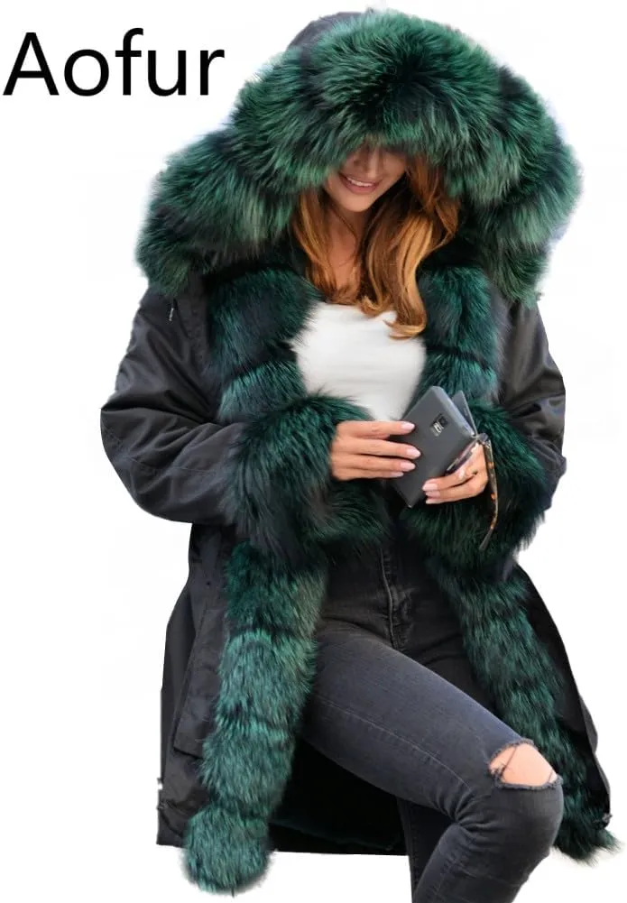 Aofur Womens Hooded Faux Fur Lined Warm Coats Parkas Anoraks Outwear Winter Long Jackets
