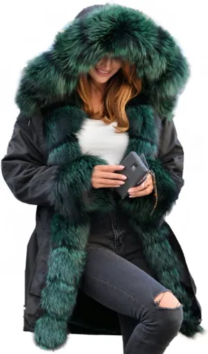 Aofur Womens Hooded Faux Fur Lined Warm Coats Parkas Anoraks Outwear Winter Long Jackets