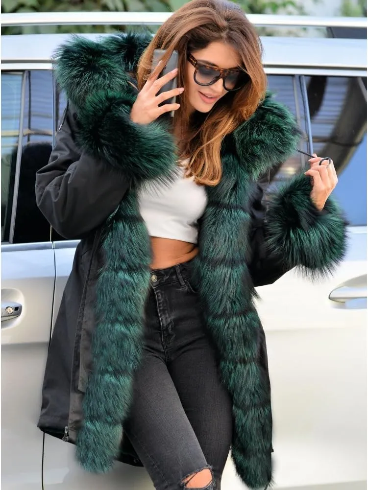 Aofur Womens Hooded Faux Fur Lined Warm Coats Parkas Anoraks Outwear Winter Long Jackets
