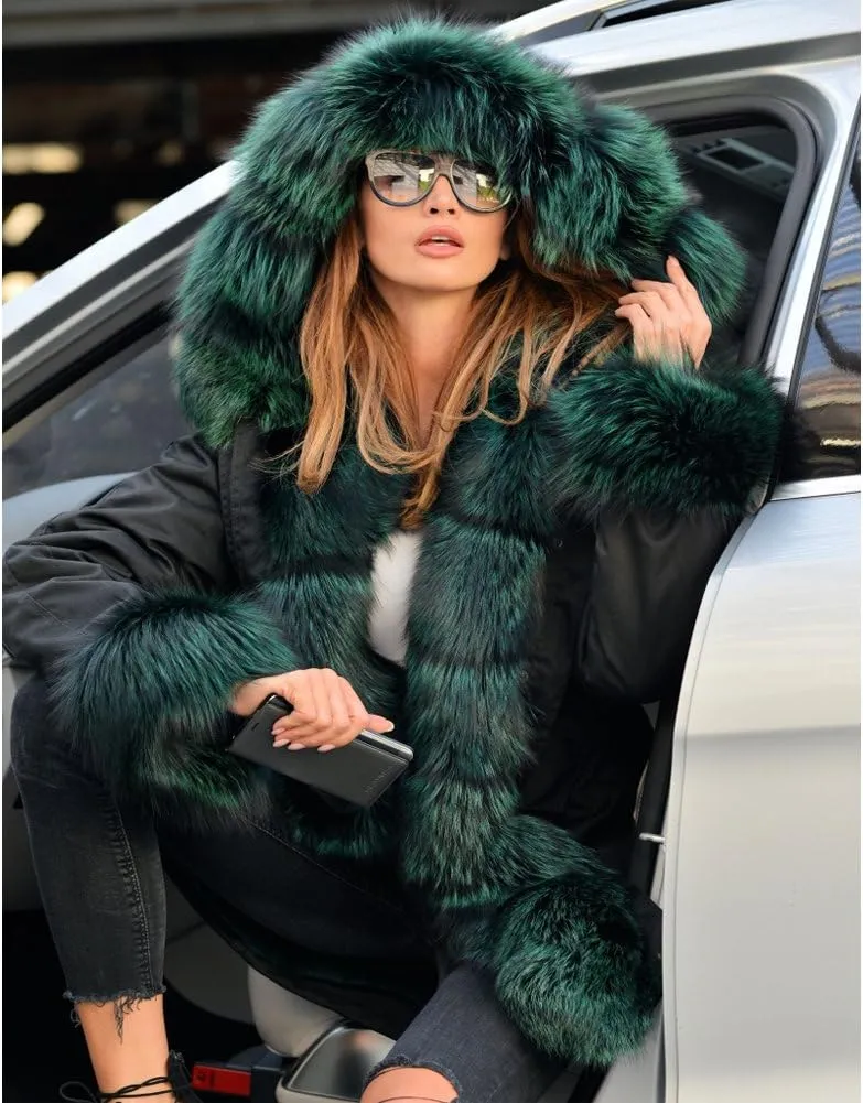 Aofur Womens Hooded Faux Fur Lined Warm Coats Parkas Anoraks Outwear Winter Long Jackets