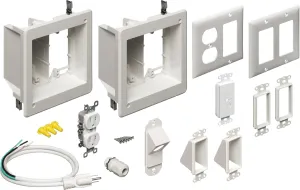 Arlington TVBR2505K Flat Panel TV Cable Organizer 2-Gang Kit with Recessed Power Solution