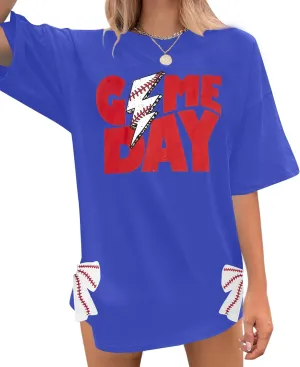 Baseball Shirt Baseball Mom Shirts: Women Baseball Bow Side Split T-Shirt Baseball Season Game Day Short Sleeve Top