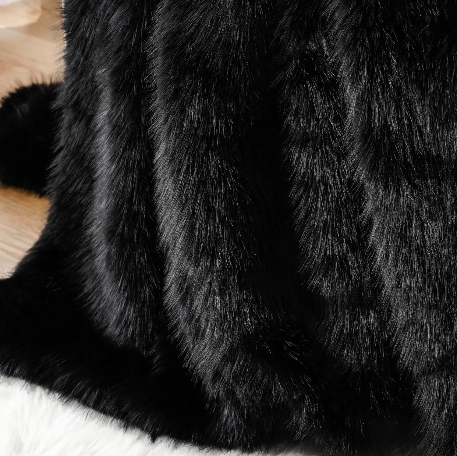 BATTILO HOME Luxury Black Faux Fur Throw Blanket, Large Cozy Warm Fluffy Fur Blanket for Bed,Couch, Sofa, Chair, Black Fur Throws with Long Pile, 60"x80"