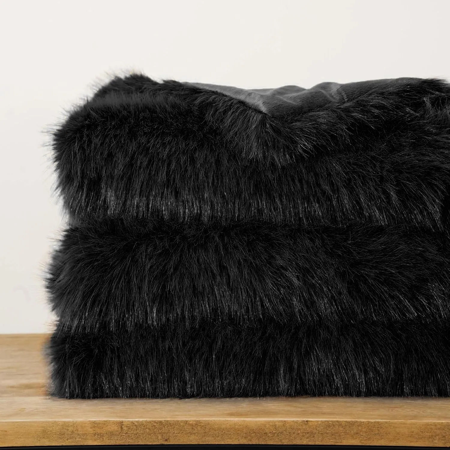 BATTILO HOME Luxury Black Faux Fur Throw Blanket, Large Cozy Warm Fluffy Fur Blanket for Bed,Couch, Sofa, Chair, Black Fur Throws with Long Pile, 60"x80"