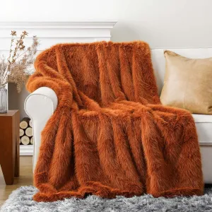 BATTILO HOME Luxury Fall Faux Fur Throw Blanket, Rust Orange Fur Blankets and Throw for Couch, Sofa, Chair, Bed, Soft Plush Warm Fuzzy Cozy Fur Throws with Long Pile, Fall Decor, 60"x80"