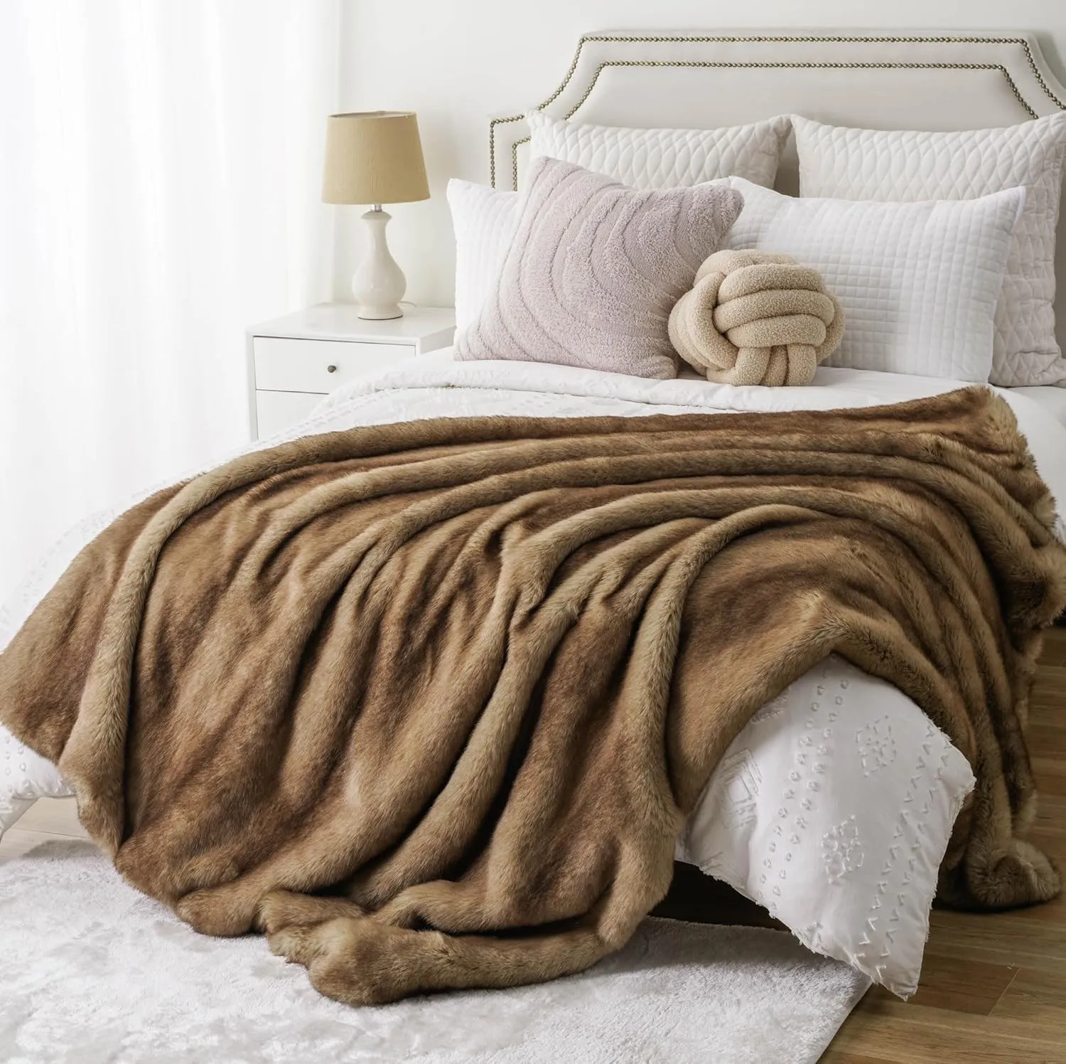 BATTILO HOME Luxury Ochre Faux Fur Throw Blanket, Soft Cozy Mink Fur Blanket for Couch, Sofa, Bed, Plush Warm Fuzzy Fall Fur Throw and Blankets for Home Decor, 50"x60"