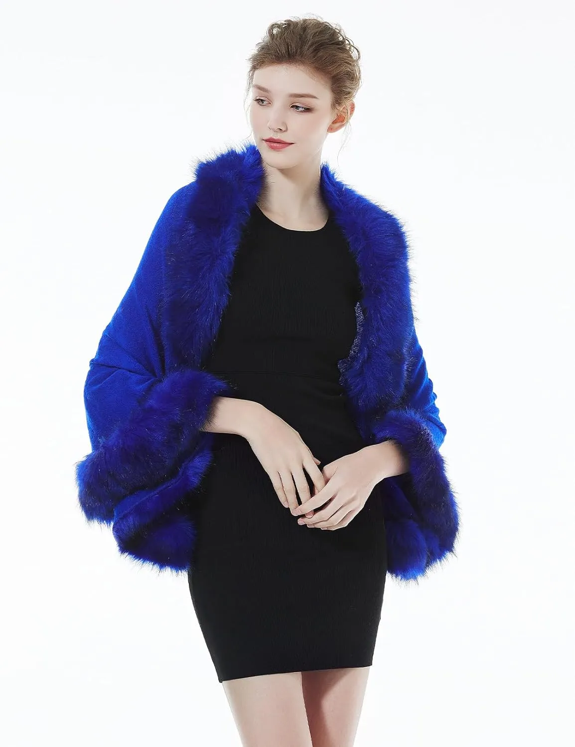 BEAUTELICATE Faux Fur Shawl Wrap Stole Shrug Bridal Winter Wedding with Hook