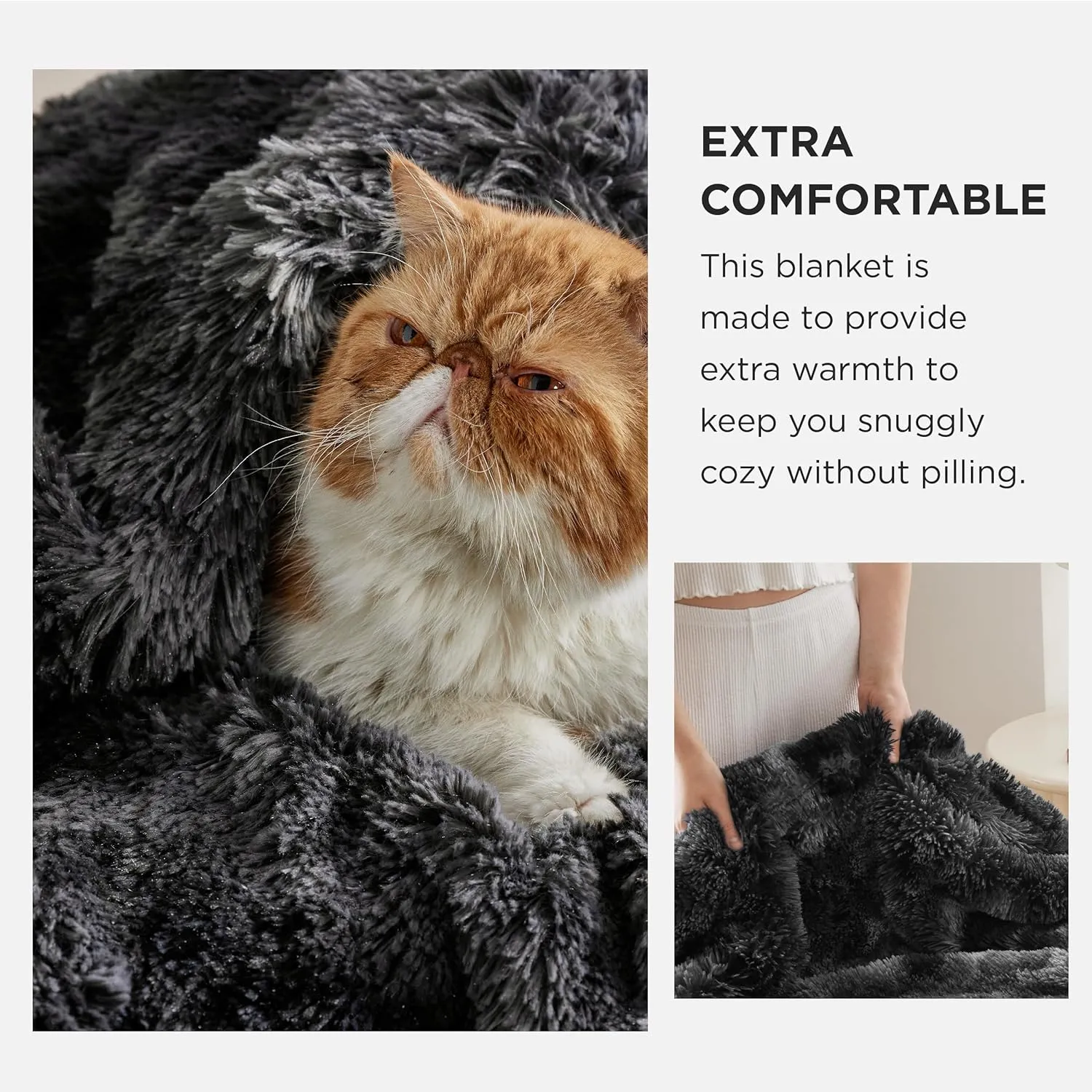 Bedsure Fluffy Black Blanket Throws Gifts for Men, Women, Soft Fleece Cozy Fuzzy Sherpa Plush Warm Minky Thick Faux Fur Throws for Couch, Bed, Black Decor House Blanket Gifts for Him Her, 50x60