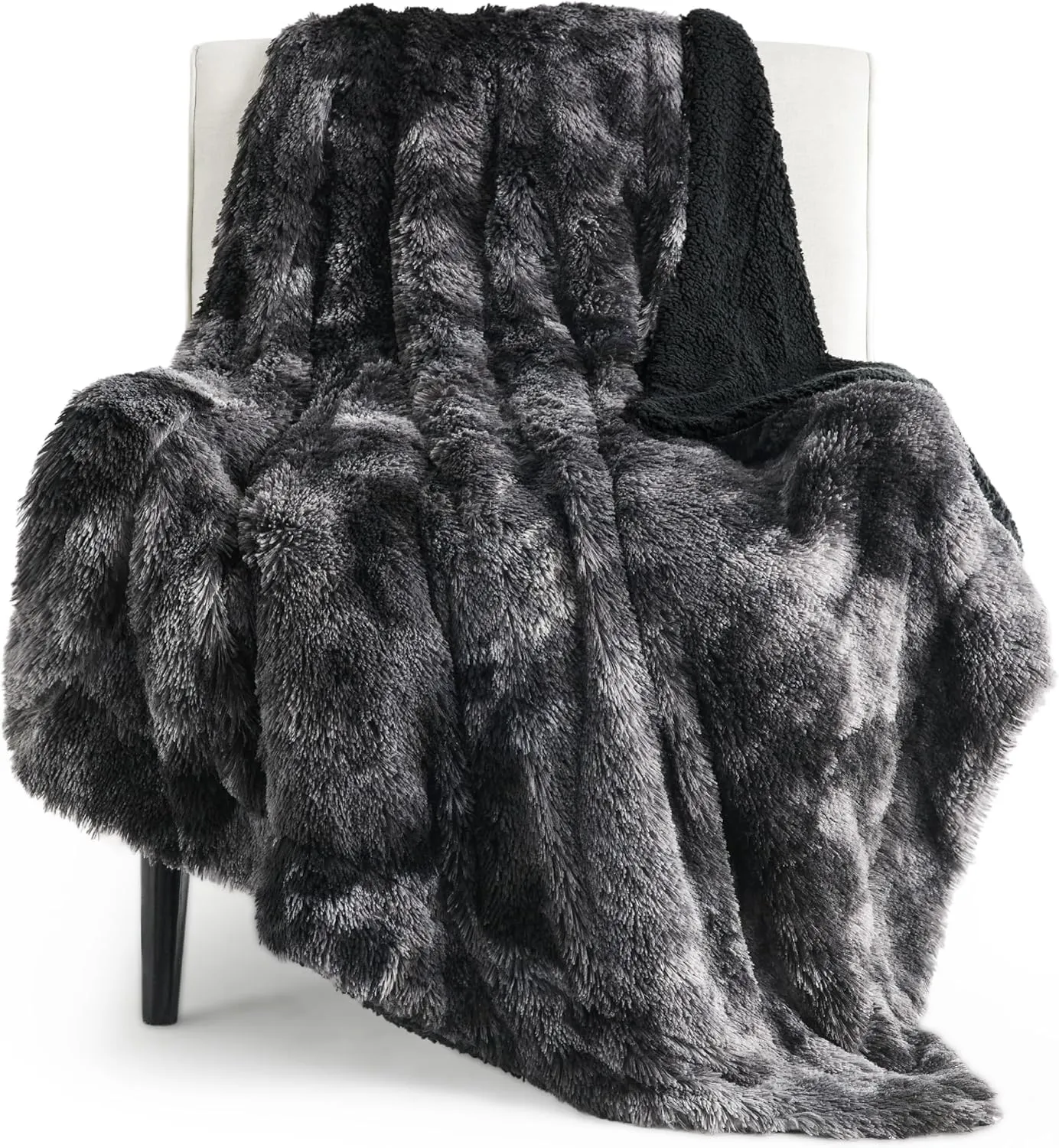 Bedsure Fluffy Black Blanket Throws Gifts for Men, Women, Soft Fleece Cozy Fuzzy Sherpa Plush Warm Minky Thick Faux Fur Throws for Couch, Bed, Black Decor House Blanket Gifts for Him Her, 50x60