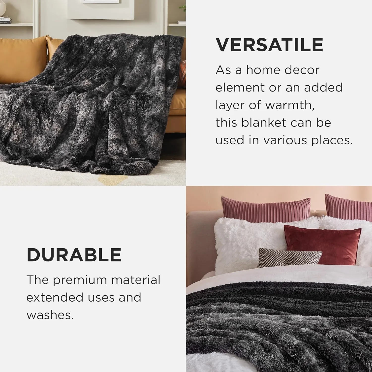 Bedsure Fluffy Black Blanket Throws Gifts for Men, Women, Soft Fleece Cozy Fuzzy Sherpa Plush Warm Minky Thick Faux Fur Throws for Couch, Bed, Black Decor House Blanket Gifts for Him Her, 50x60