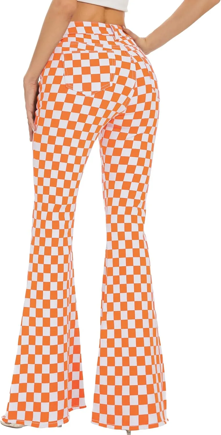 Bell Bottom Jeans for Women High Waisted Stretch Plaid Flare Jeans Denim Bootcut Pants