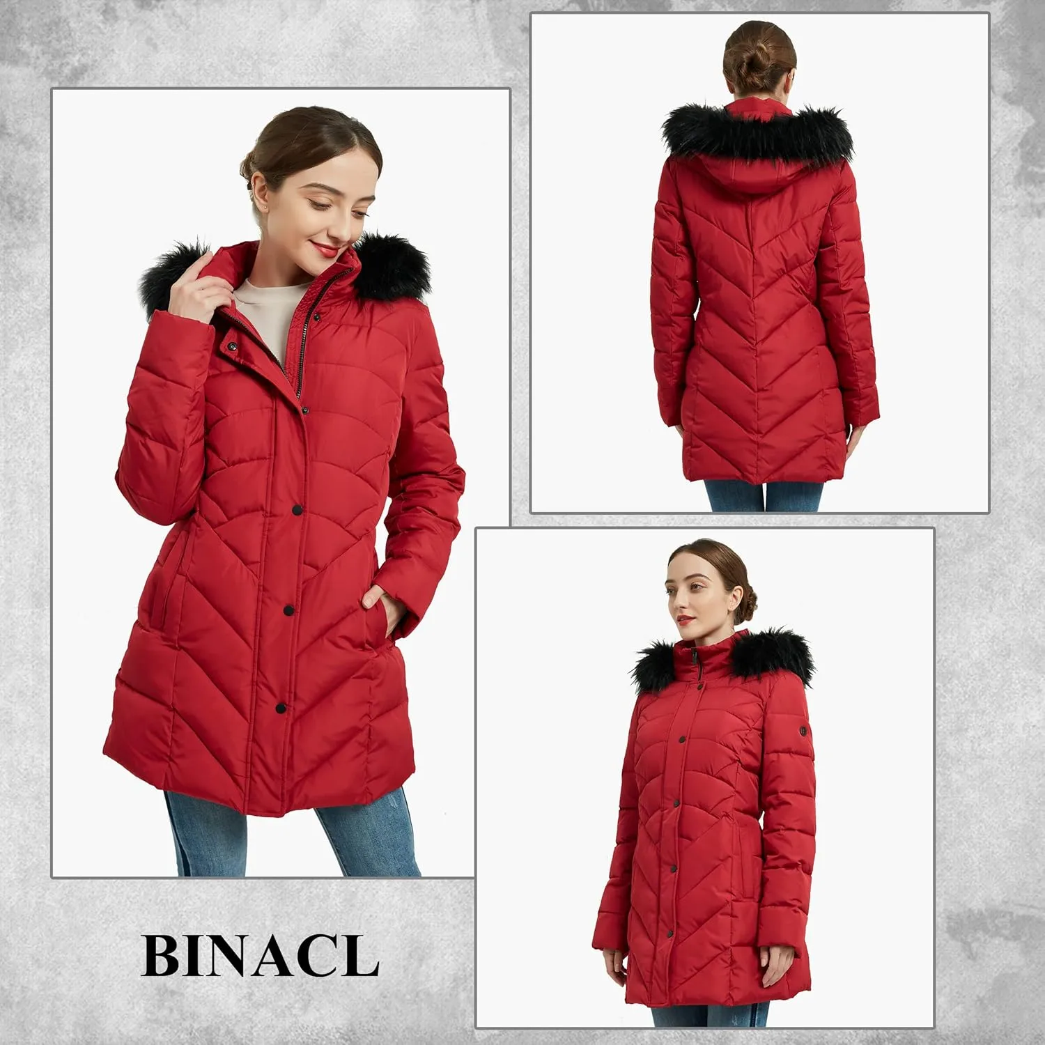 BINACL Women's Winter Warm Thicken Long Outwear Pockets Coat Parka Jacket XS-3XL