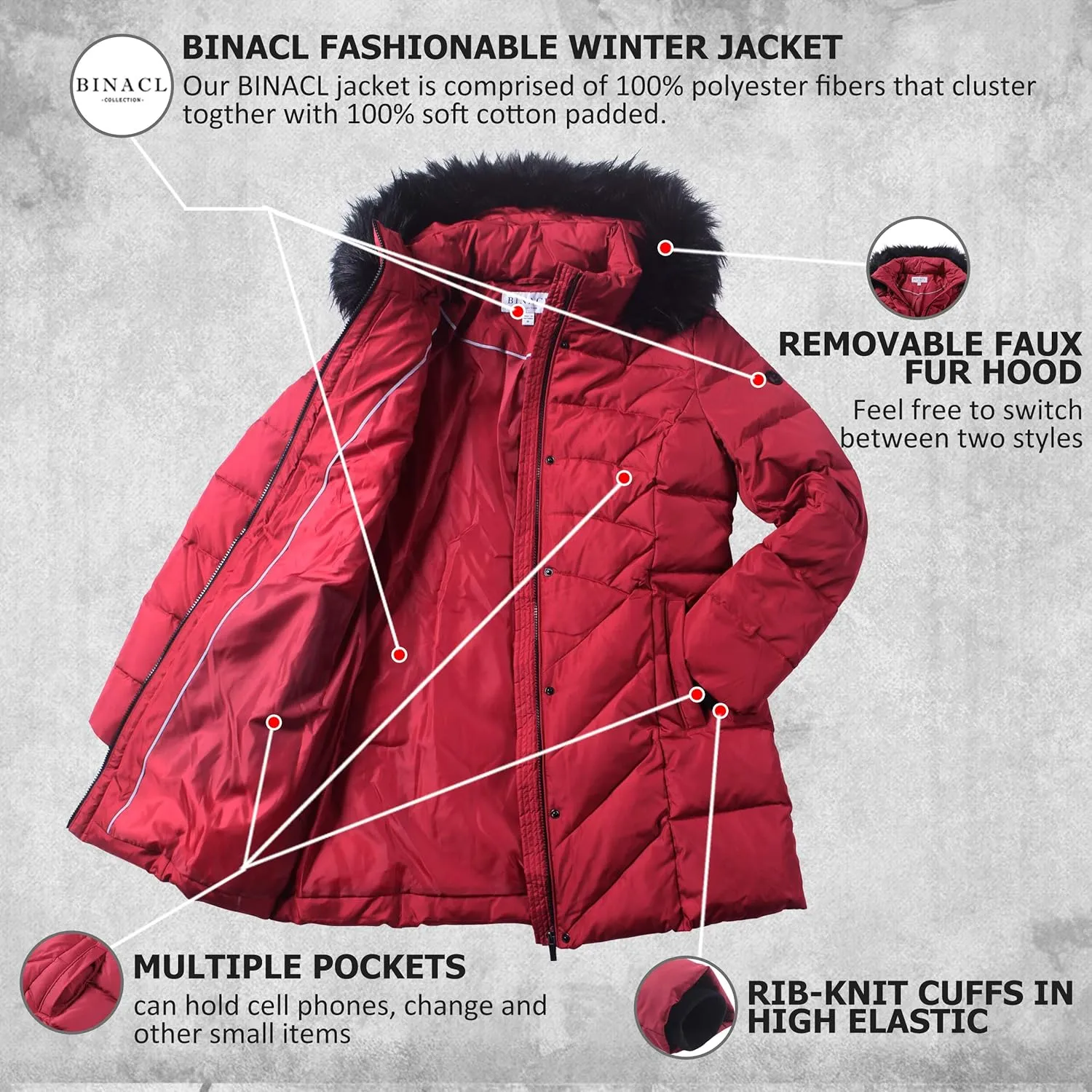 BINACL Women's Winter Warm Thicken Long Outwear Pockets Coat Parka Jacket XS-3XL