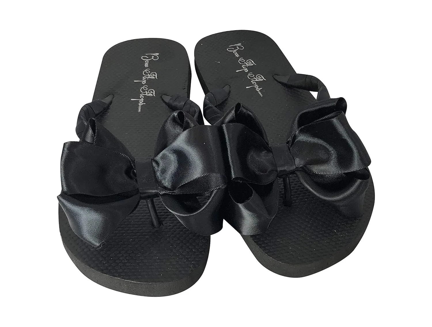 Black or White Flip Flops with Satin Bows - Choose Colors, Silver/Gold, Ivory - Flat or Wedge Heel