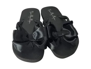 Black or White Flip Flops with Satin Bows - Choose Colors, Silver/Gold, Ivory - Flat or Wedge Heel