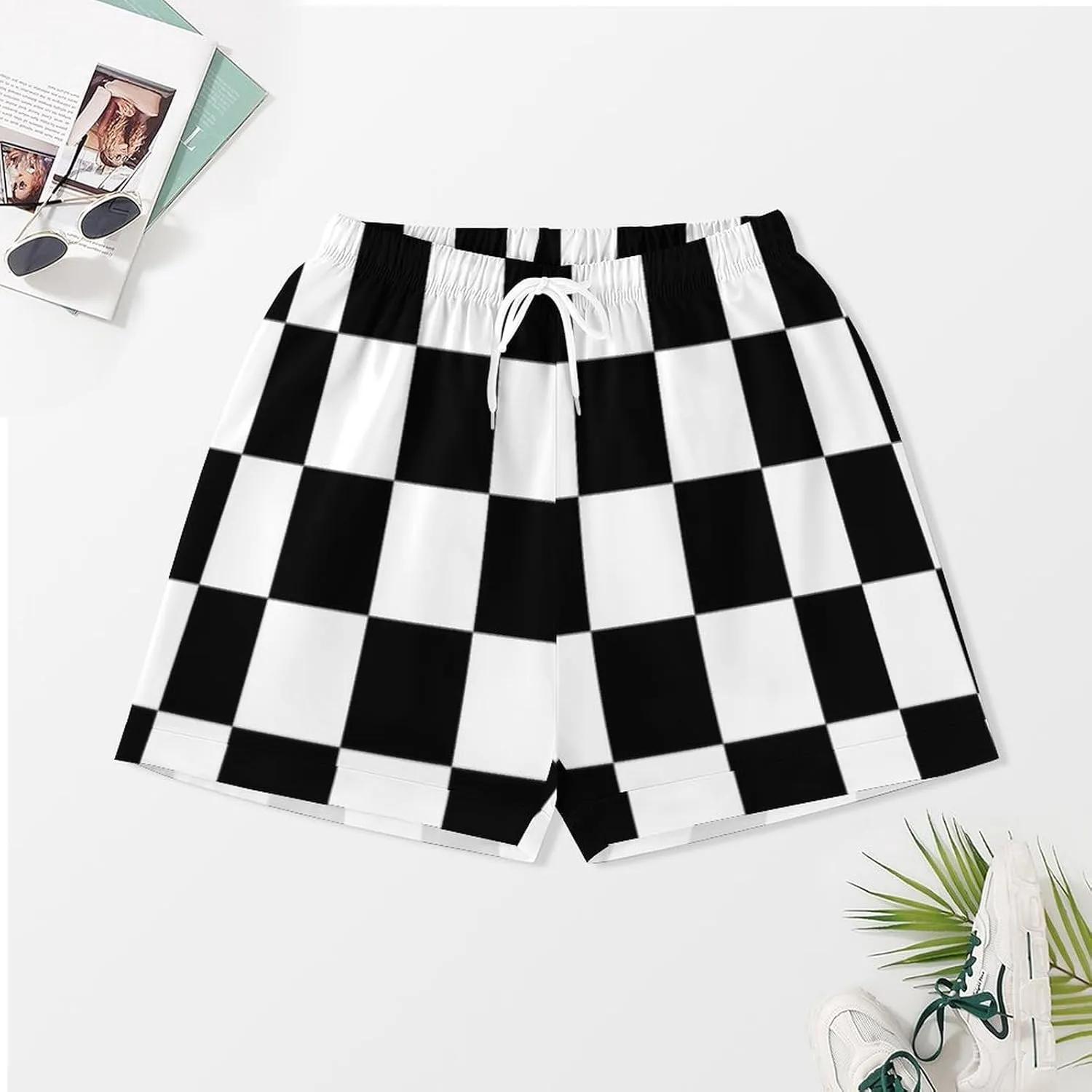 Black White Race Checkered Flag Printed Women's Satin Pajama Set Short Sleeve Button Down Sleepwear Loungewear Pj Set